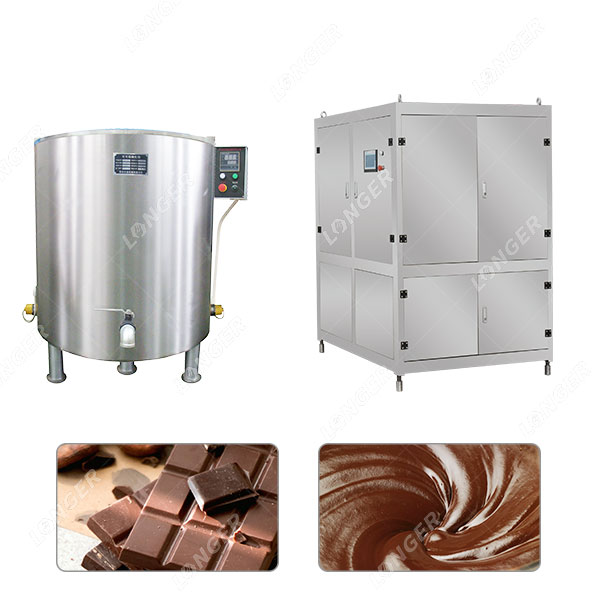 Máquina industrial de derretimento e temperagem de chocolate 250-500 kg/h